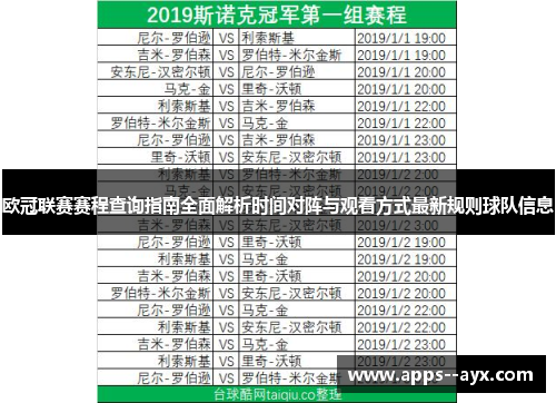 欧冠联赛赛程查询指南全面解析时间对阵与观看方式最新规则球队信息